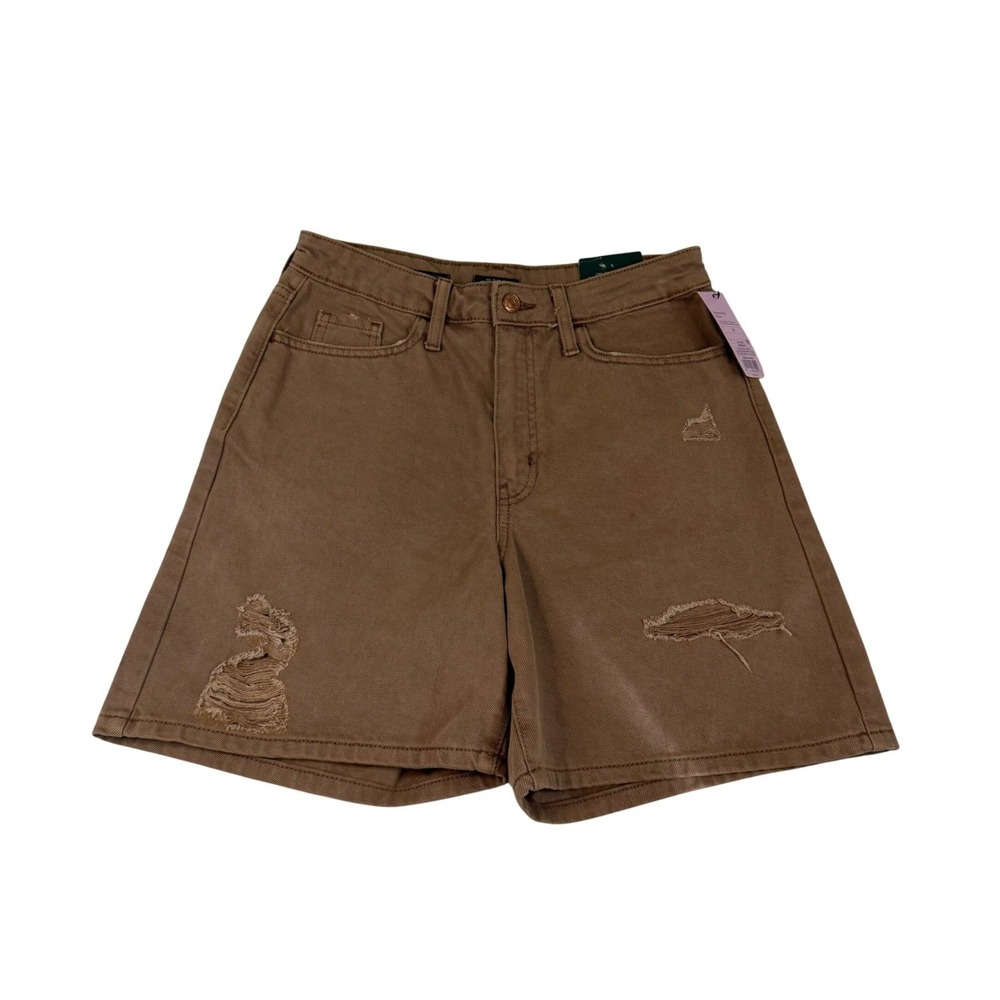 Wild Fable Highest Rise Bermuda Shorts Brown Distressed Denim Womens 4/27 New